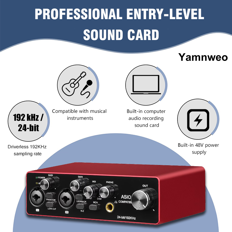 Audio Music Cutting - YAMNWEO MD22 draagbare 2-kanaals USB-audio-interface, 24Bit/192kHz