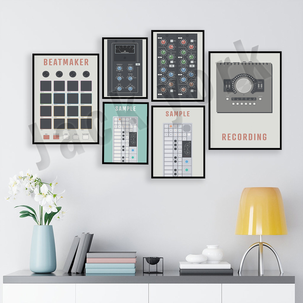 Audio Music File - Poster voor muziekproducenten, SSL-equalizer, opname-interface, synthesizer-monsters,