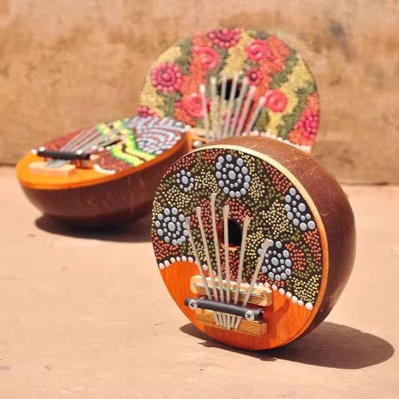 Kalimba Thumb Piano - Kokosnoot Kalimba 7-Tone Carving Schilderen Duimpiano
